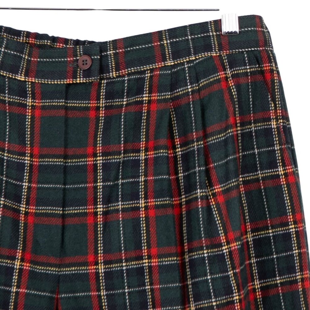 Koret VTG Plaid Tartan Pleated Pants 12 Womens Red Green Wool Blend High Waist - Picture 2 of 6